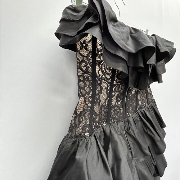 NWT Rasario Black Ruffle & Lace Corset Mini Dress, FR 38/US 6 - Picture 8 of 13